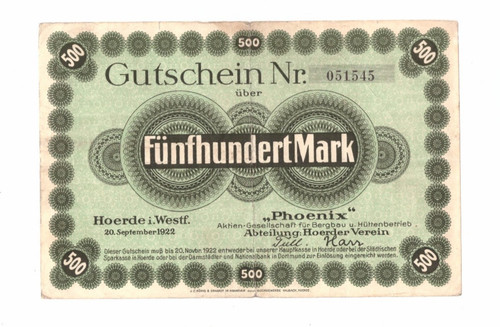 Notgeldschein 500 mark phoenix - mark,