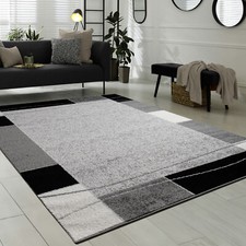 Designer Teppich Wohnzimmer Teppich Bordüre in Grau Schwarz Creme Preishammer