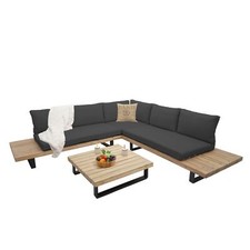 B-Ware Garten-Garnitur MCW-H54, Lounge-Set Sitzgruppe, Akazie Kissen dunkel-grau