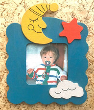 BILDERRAHMEN - Holz - blau mit Mond, Stern und Wolke - Kinderzimmer - Dekoration