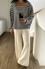 Sweatshirt Beige Blau Marine Gestreift Sweater Weit 36 38 40 42 Oversized Shirt