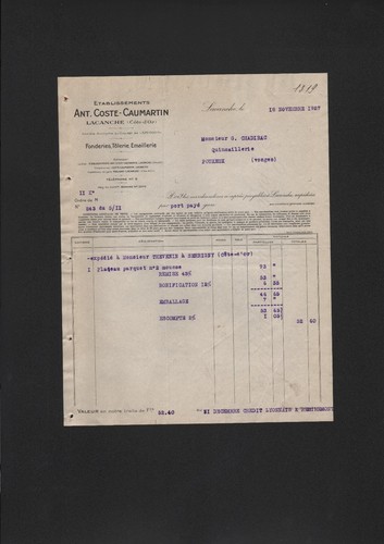 Lacanche rechnung 1927 - lacanche,,