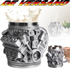Kaffeebecher V8 Motordesign aus Edelstahl doppelwandig für Auto Enthusiasten 