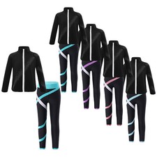 DE Kinder Mädchen Eiskunstlauf Bekleidungsset Sport Kleidung Set Langarm Jacke