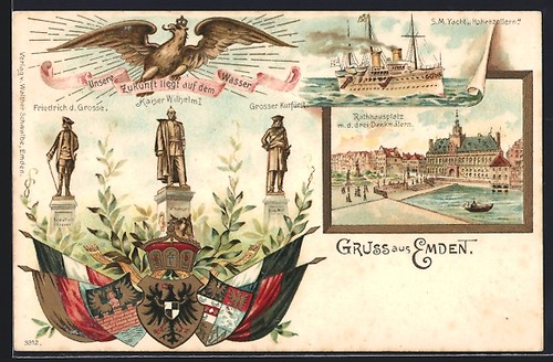 Lithographie emden yacht - emden,,