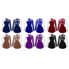 Damen Eiskunstlauf Kleid Glitzer Langarm Rollschuhkleid Wettkämpfe Tanz Kostüm