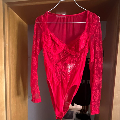 Damen body rot spitze langarm - rot,