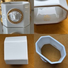 Rosenthal Versace, Meandre d‘Or, Serviettenring Weiß Gold Top, Medaillon