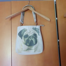Handtasche mit Mopsmotiv, echtes Leder