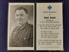 Sterbebild death card Knott Josef Obergefr. Panzer Jäger Abteilung 