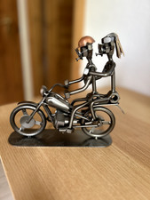 Deko-Figur aus Metall Motorrad mit Fahrer und Beifahrerin