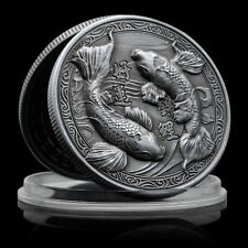 MEDAILLE - JAPAN KOI FISCH - HIGH RELIEF - SILBER AUFLAGE - ANTIK FINISH - RAR 