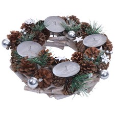 B-Ware Adventskranz MCW-M15, Adventsgesteck, Holz silber 32cm, ohne Kerzen