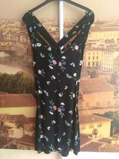 CLOCKHOUSE Kleid schwarz mit Blumen in Gr L mit raffiniertem Rückenausschnitt