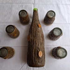 Trinkset 7-teilig  6 Gläser 1 Weinflasche grün-braun Baum-Dekor