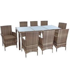 Polyrattan Sitzgruppe Gartenmöbel Set f. 8 Personen Rattan Gartenset Beige-Braun