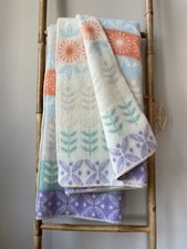 Jacquard Wende - Wolldecke Plaid "Folklore floral Orange Flieder" 130x200 cm