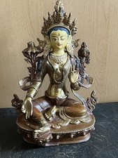 Buddha Statue Grüne Tara – Massiv, Feuervergoldet, Prachtvoll verarbeitet 23cm.