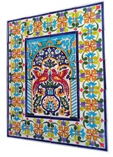 Fliesenbild 60x75 handbemalte Fliesen Vögel Fliesenmosaik Bordüren Wandbild
