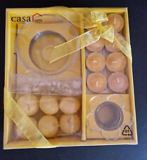 Geschenkset gelbe Kerzen Teelichter Schwimmkerzen  Dekoschale Steine Casa Nova