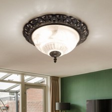 Deckenlampe Deckenleuchte Wohnzimmerlampe Blumen Dekor Antik silber Glas D 33cm