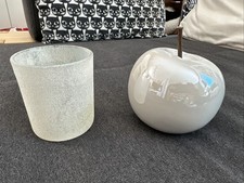 Deko Apfel Keramik + Teelicht Glas Weiß Glitzer Weiß glänzend Objekt Obst