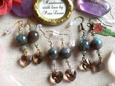 Schlichte HERZ-Ohrringe LABRADORIT Valentinstag Geburtsstein WASSERMANN, KREBS