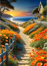 QINRUBB DIY Weg Diamond Painting Erwachsene, 5D am Meer Diamant Painting Bilder