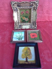 4 schöne,alte ,kleine Bilder___Blumen__gemalt  !