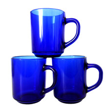 3 Kaffeebecher Glas blau Arcoroc Frankreich 70er Vintage