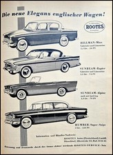 Sunbeam Alpine, Rapier, Hillman-Minx, Humber Snipe,  originale Werbung aus 1959