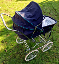 Vintage " Silver Cross Chancellor Kinderwagen Stahlkörper " dunkelblau & grün Baby ***