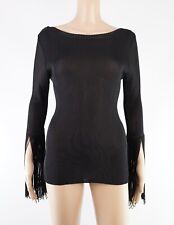 ELEGANCE Paris Prestige Pullover Cocktail Stricktop 36 S schwarz Fransen Quasten