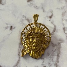 14K Gelbgold Jesus Christus Kopf Anhänger Religiös Charm