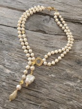 Designer Doppelreihige Barock Perlen Kette  Anhänger Barock Perle Unikat