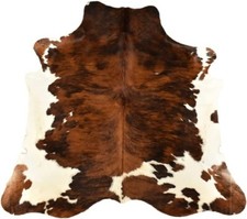 PREMIUM KUHFELL TRICOLOR STIERFELL 220 x 190 cm RINDERFELL TEPPICH BRAUN WEISS