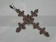 prachtvoller Kreuz Anhänger 6,3 x 9,3 cm massives 925 Silber Granat vintage ║S91