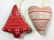 Christbaum Schmuck Plüsch Baum u. Herz Weihnachten Weihnachtsschmuck Stoff Fell 