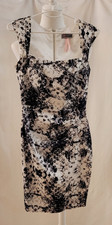 Gr 32 Lipsy London Etui Kleid schwarz weiß drapiert 98% Baumwolle Maße beachten