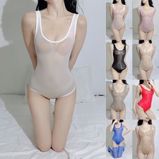 Damen Ölig Glänzend Sexy Spitzenbodysuit Hoher Beinausschnitt Badeanzug