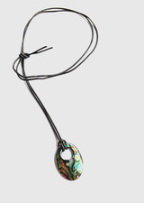 Anhänger Kette Edelsteine Natur Paua Muschel Oval multicolor Grün Blau Lederband