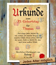 Urkunde Geschenk 75. Geburtstag Individueller Name Spruch Namensdruck Party Deko