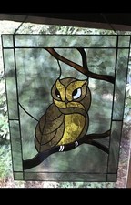 Eule, Owl, Handarbeit, Fensterbild Glas mit Kupfer und Zinn gefasst