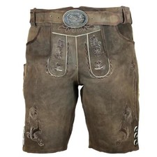 Herren Lederhose Andreas braun antik kurz Trachtenhose Gürtel MS-Trachten
