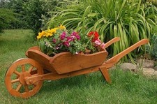 XL Pflanzen-Schubkarre Blumenkübel Holzschubkarre Pflanzkarre 100 cm Garten Deko