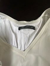Zara Woman Blusen Shirt Pullover Off White XS Ärmel Transparent Körper Blickdich