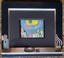 Hundertwasser - 2x mit kunstvollen Rahmen, Titel "Regensburg & Sonnenuntergang"