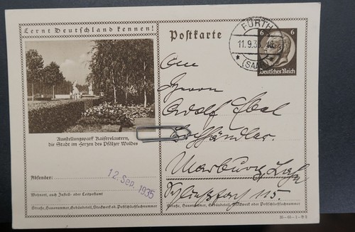 Postkarte fürth saar - fürth, 1935
