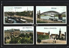 AK Riesa, Landungsplatz, Elbbbrücke, Kaiser-Wilhelm-Platz, Parkhaus & Klosterki 