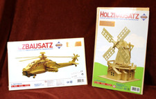 Pebaro Holzbausatz Windmühle &  Hubschrauber Apache, unbehandeltes Holz/OVP, Z34
